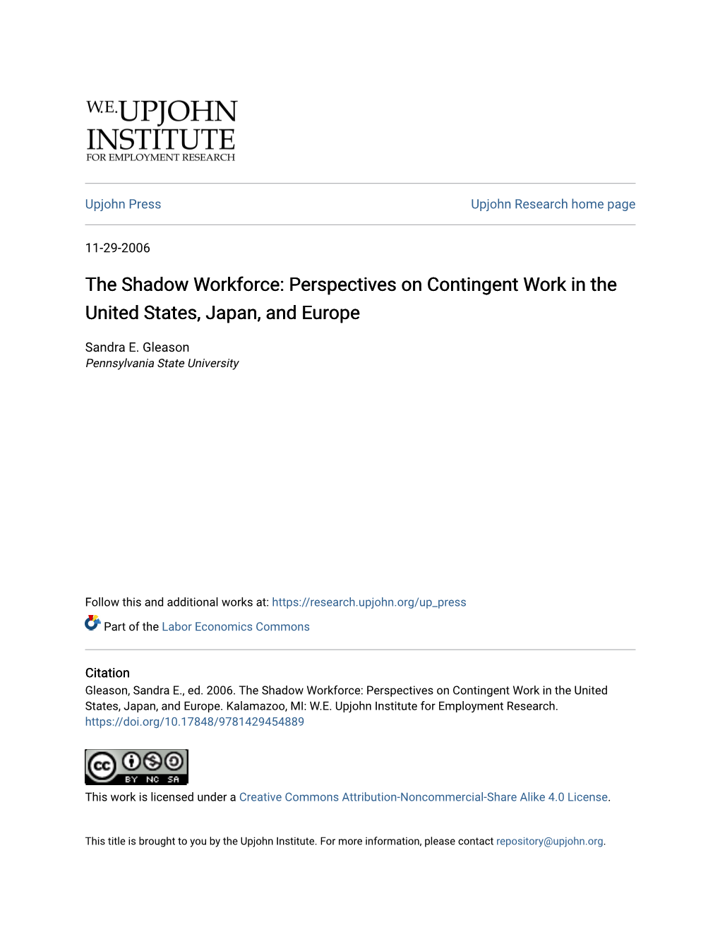 The Shadow Workforce: Perspectives on Contingent Work in the United States, Japan, and Europe