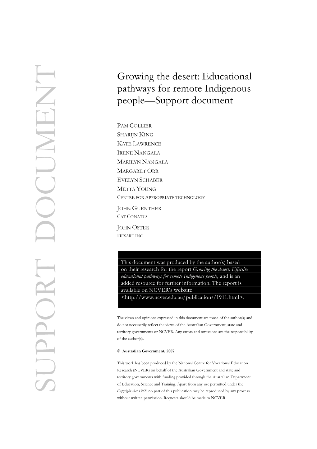 Educational Pathways for Remote Indigenous People—Support Document Tables and Figures