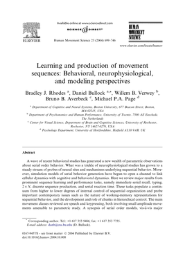 Learning and Production of Movement Sequences: Behavioral, Neurophysiological, and Modeling Perspectives