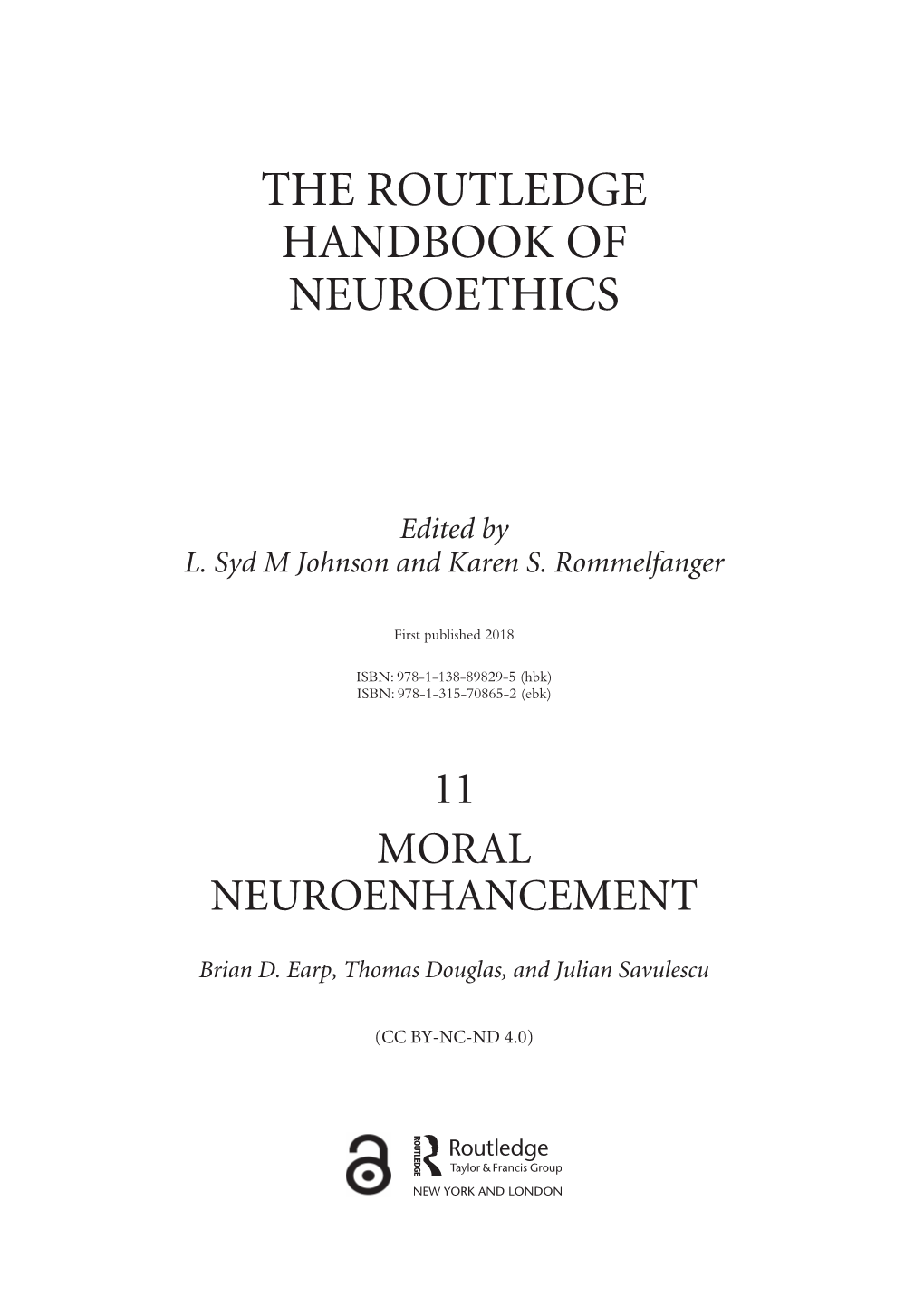 The Routledge Handbook of Neuroethics