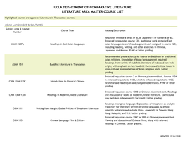 Ucla Department of Comparative Literature Literature Area Master Course List
