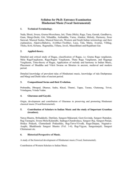 Syllabus for Ph.D. Entrance Examination Hindustani Music (Vocal/ Instrumental)