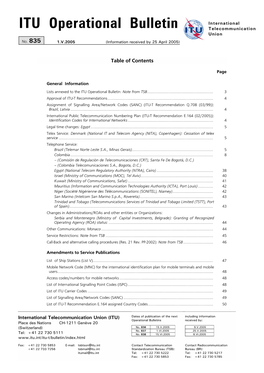 ITU Operational Bulletin No. 835 – 3