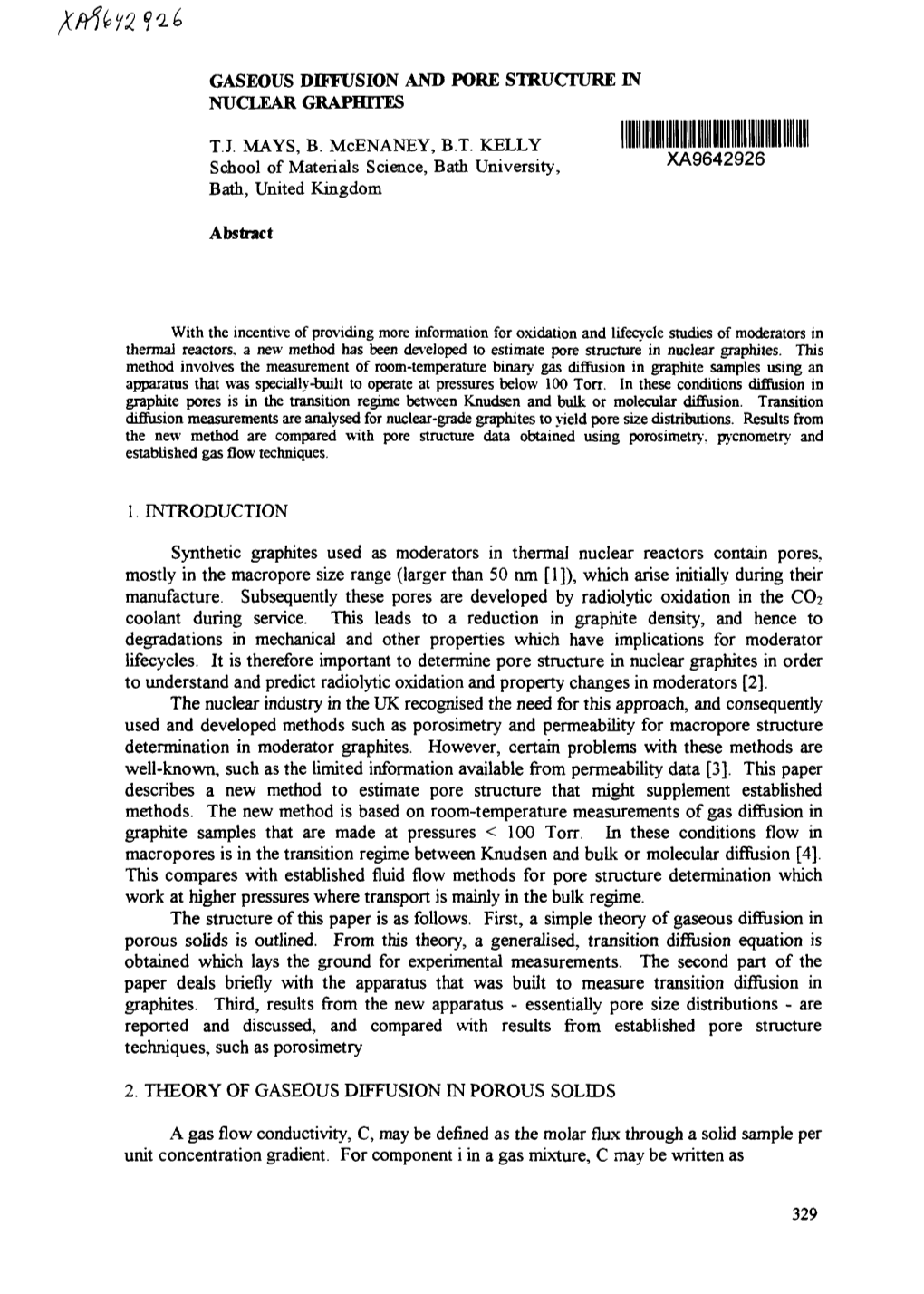 Gaseous Diffusion and Pore Structure in Nuclear Graphites