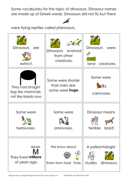 DINOSAUR VOCABULARY PAGES Dinosaurs Can Be Grouped by Their Size and Shape, and by What They Ate