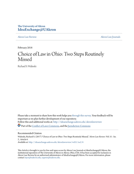 Choice of Law in Ohio: Two Steps Routinely Missed Richard S