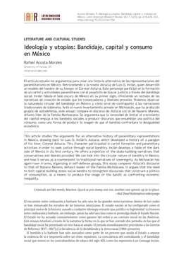 Ideología Y Utopías: Bandidaje, Capital Y Consumo En México