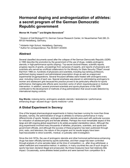 Hormonal Doping and Androgenization of Athletes: a Secret Program of the German Democratic Republic Government
