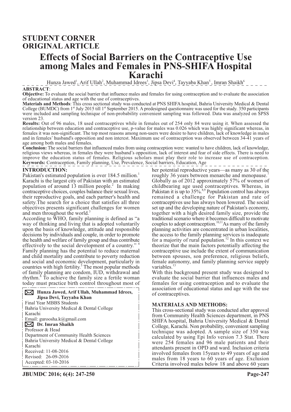 Effects of Social Barriers on the Contraceptive Use Among Males