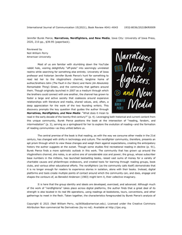 Jennifer Burek Pierce, Narratives, Nerdfighters, and New Media, Iowa City: University of Iowa Press, 2020, 210 Pp., $39.95 (Paperback)