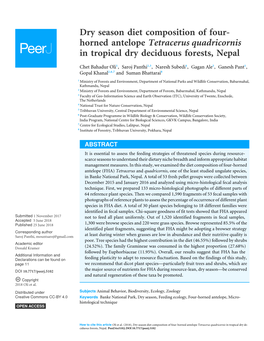 Dry Season Diet Composition of Four- Horned Antelope Tetracerus Quadricornis in Tropical Dry Deciduous Forests, Nepal