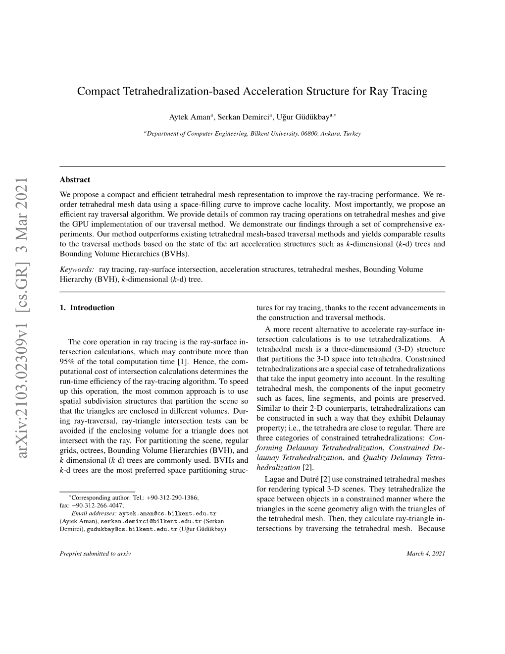 Compact Tetrahedralization-Based Acceleration Structure for Ray Tracing