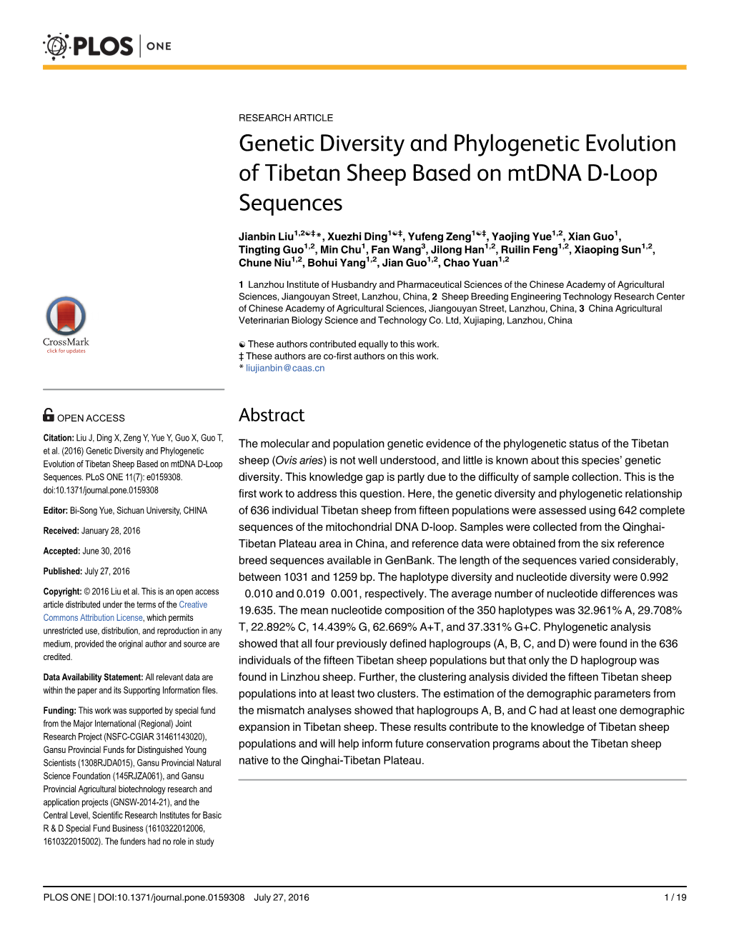Genetic Diversity and Phylogenetic Evolution of Tibetan Sheep Based on Mtdna D-Loop Sequences
