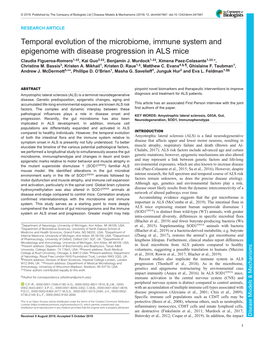 Temporal Evolution of the Microbiome, Immune System and Epigenome with Disease Progression in ALS Mice Claudia Figueroa-Romero1,‡‡, Kai Guo2,‡‡, Benjamin J