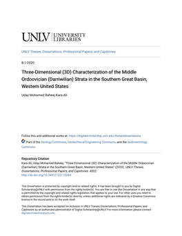 Three-Dimensional (3D) Characterization of the Middle Ordoovician (Darriwilian) Strata in the Southern Great Basin, Western United States