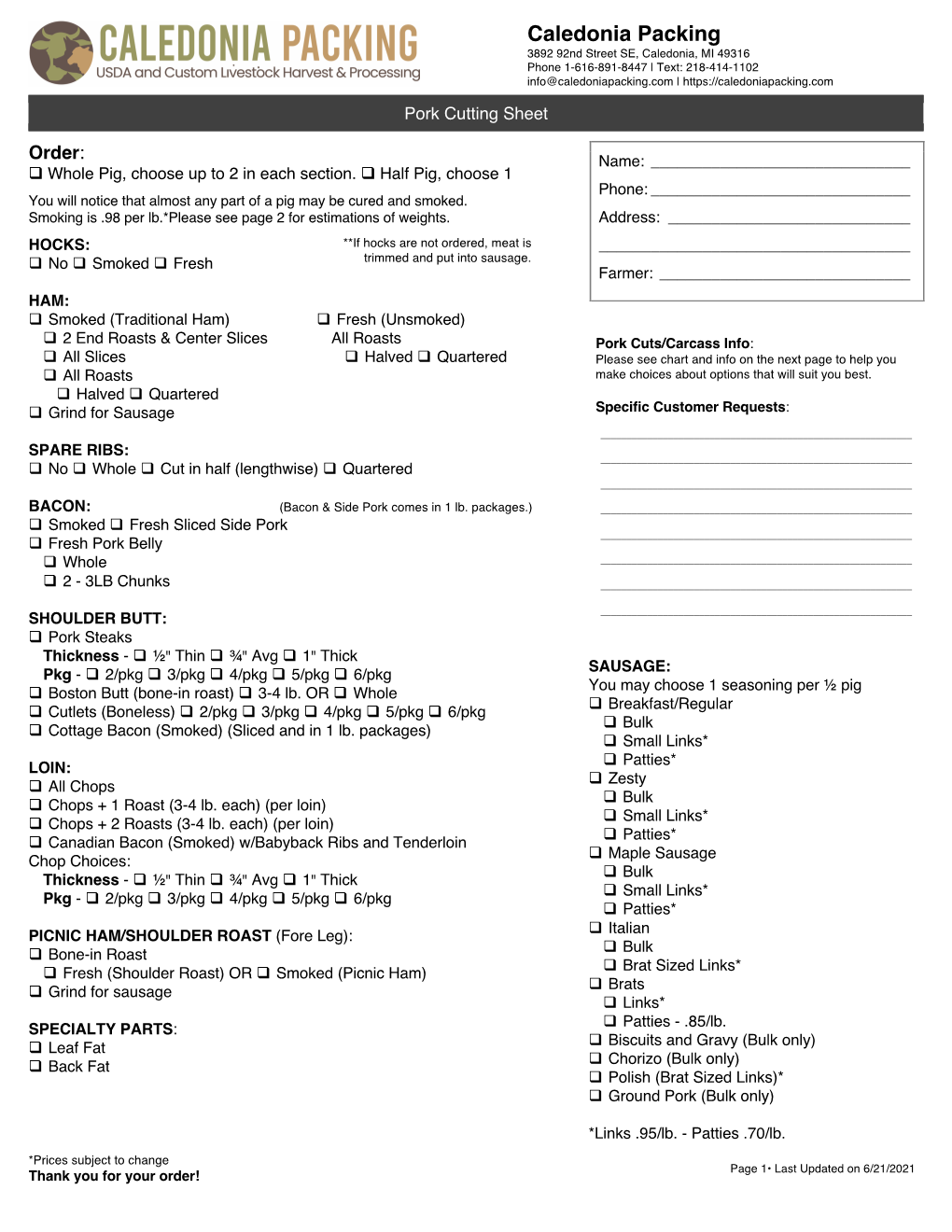 Download Our Standard Cuts Printable Form Update