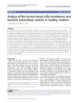 Analysis of the Human Breast Milk Microbiome and Bacterial Extracellular Vesicles in Healthy Mothers Su Yeong Kim1 and Dae Yong Yi 1,2