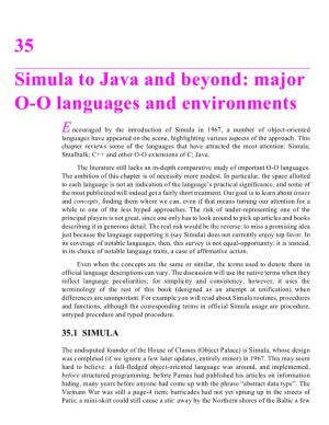 35 Simula to Java and Beyond: Major O-O Languages and Environments