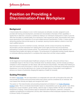 Position on Providing a Discrimination-Free Workplace