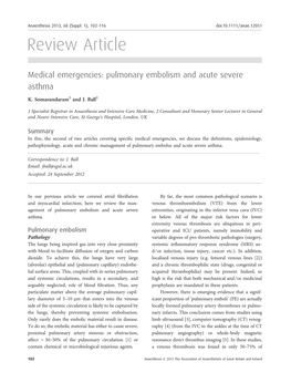 Medical Emergencies: Pulmonary Embolism and Acute Severe Asthma