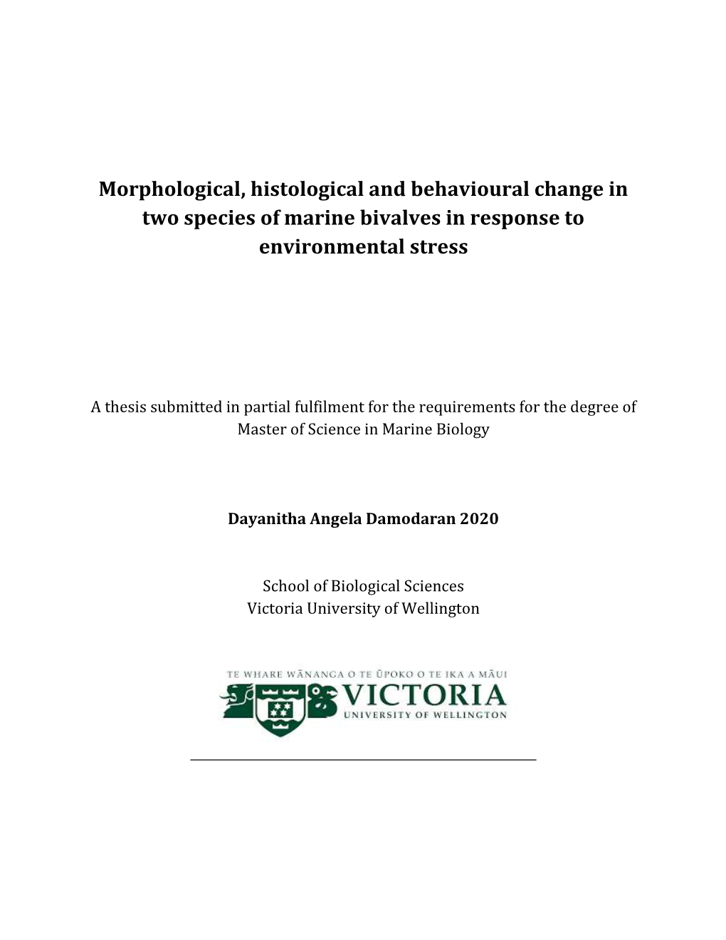 Morphological, Histological and Behavioural Change in Two Species of Marine Bivalves in Response to Environmental Stress