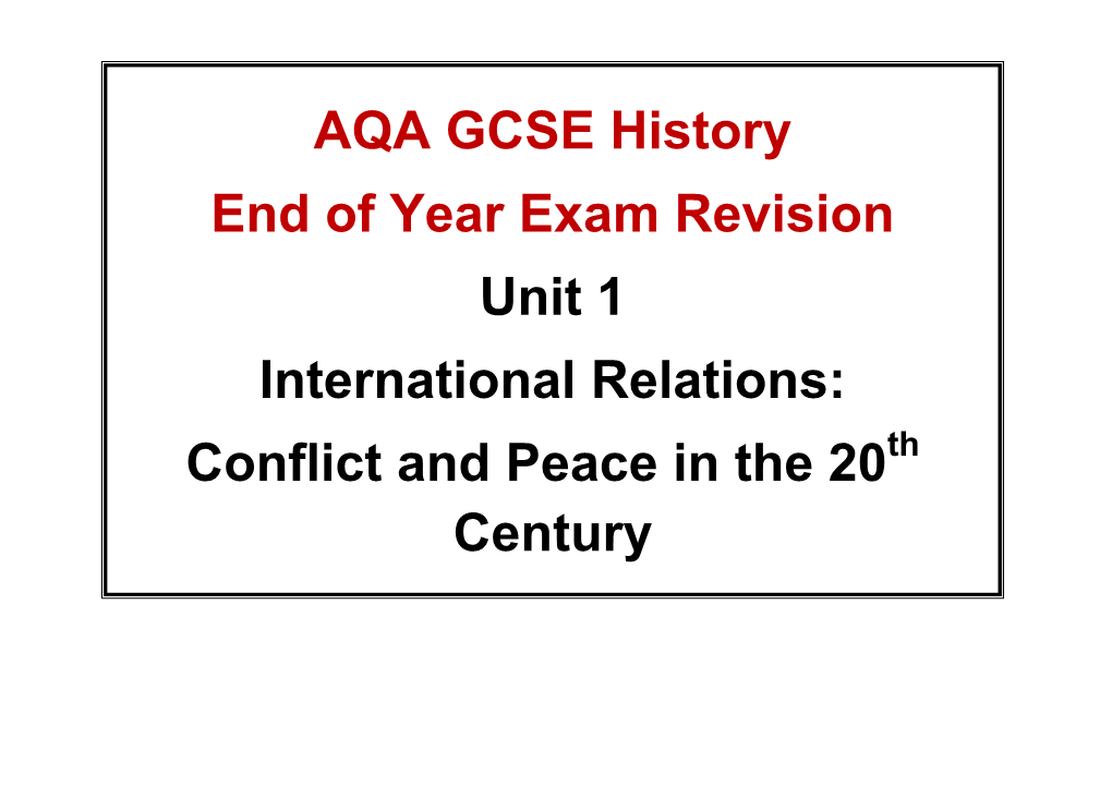 AQA GCSE History End of Year Exam Revision Unit 1