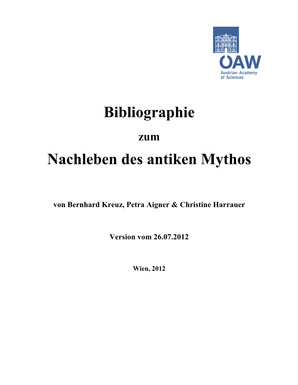 Bibliographie Zum Nachleben Des Antiken Mythos