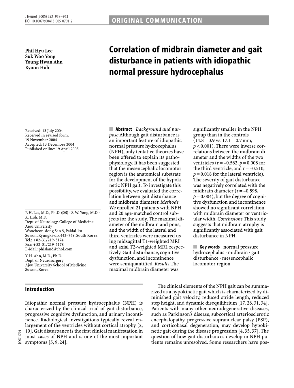 Correlation of Midbrain Diameter and Gait Disturbance in Patients With