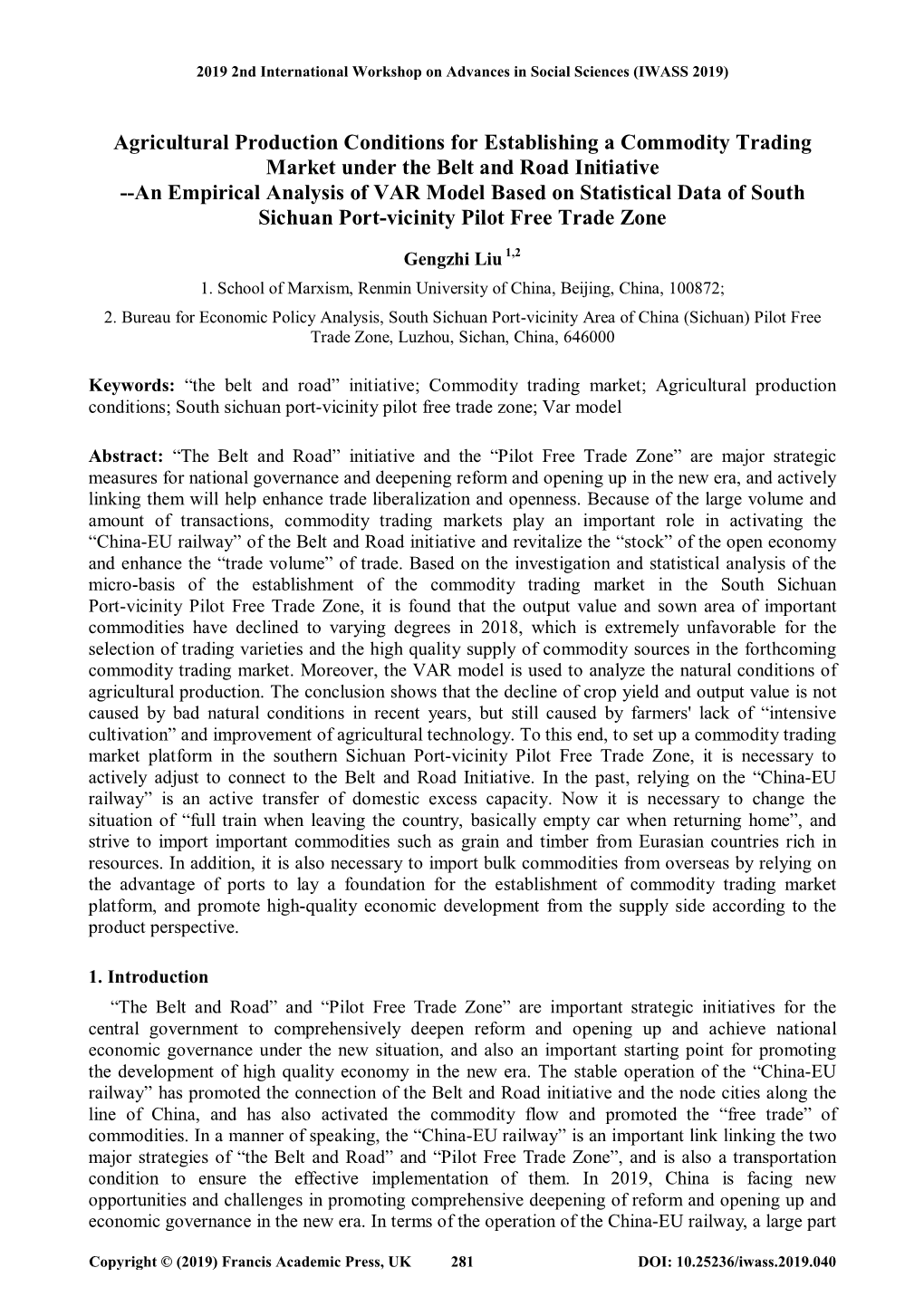 Agricultural Production Conditions for Establishing a Commodity