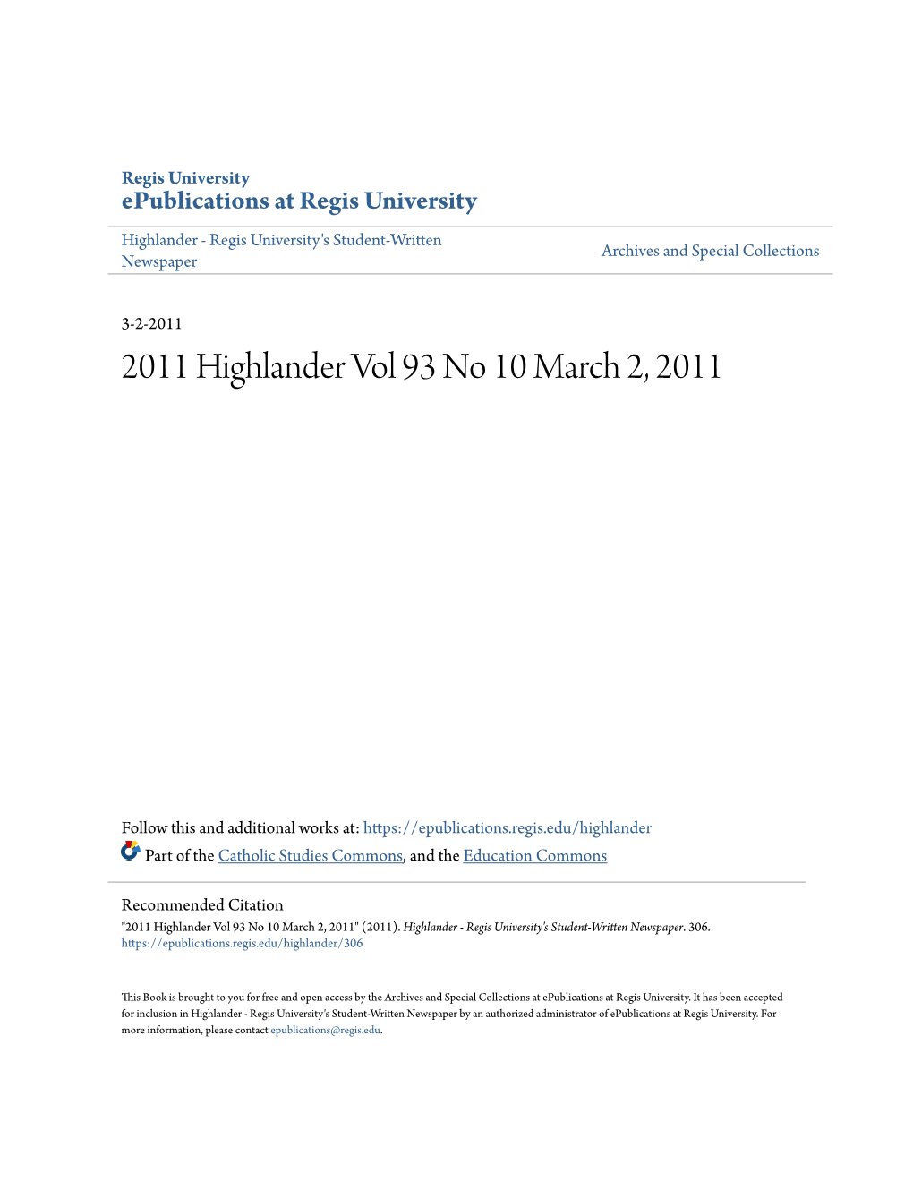 2011 Highlander Vol 93 No 10 March 2, 2011
