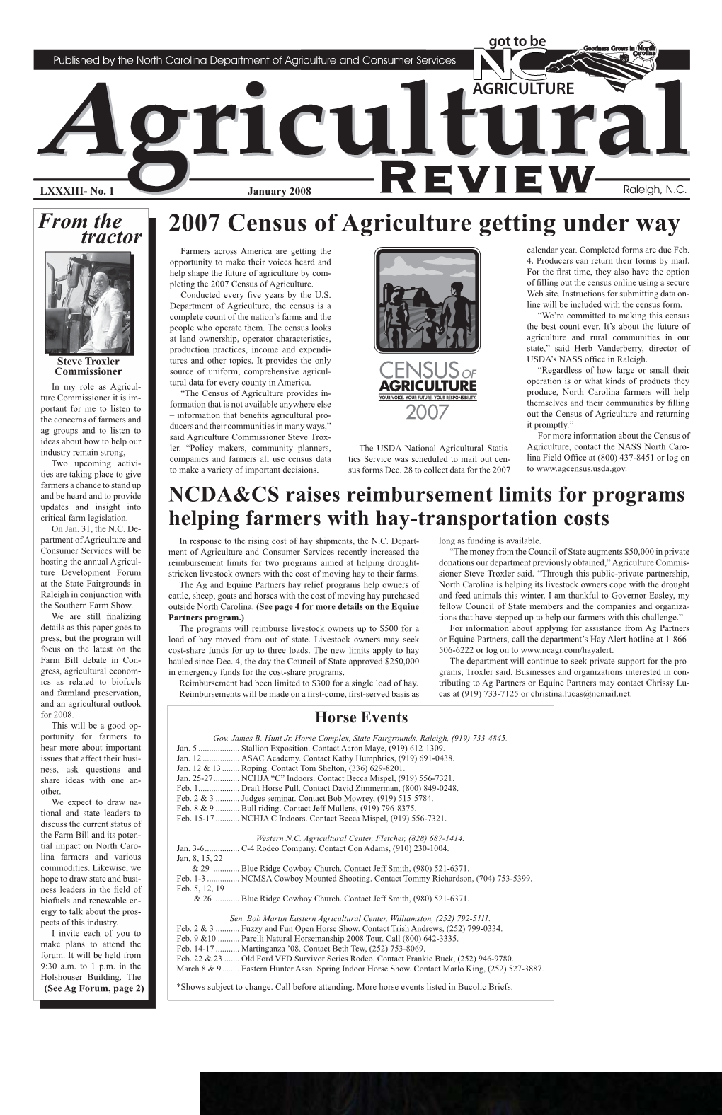 2007 Census of Agriculture Getting Under Way Tractor Farmers Across America Are Getting the Calendar Year