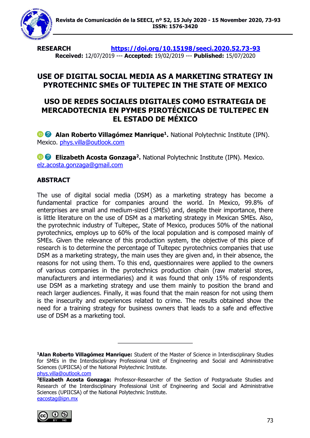 USE of DIGITAL SOCIAL MEDIA AS a MARKETING STRATEGY in PYROTECHNIC Smes of TULTEPEC in the STATE of MEXICO