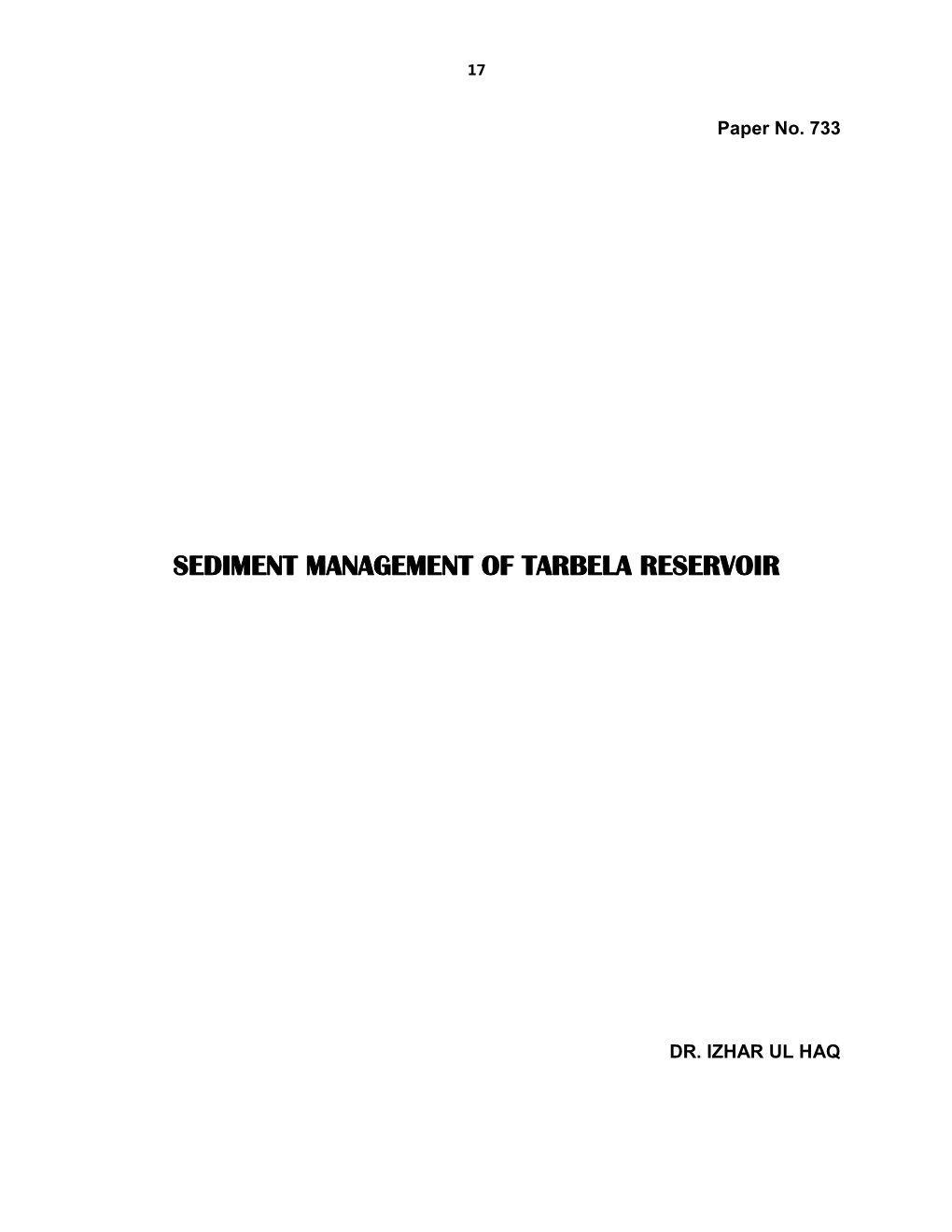 Sediment Management of Tarbela Reservoir