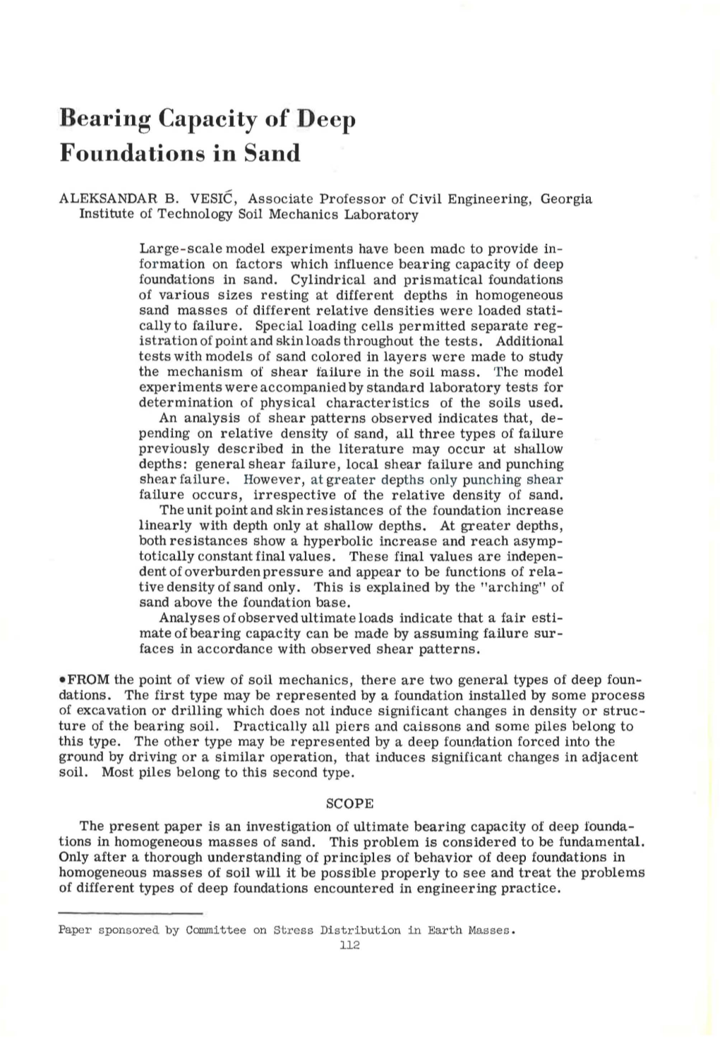 Bearing Capacity of Deep Foundations in Sand