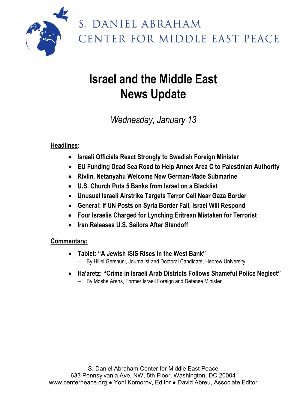 Israel and the Middle East News Update