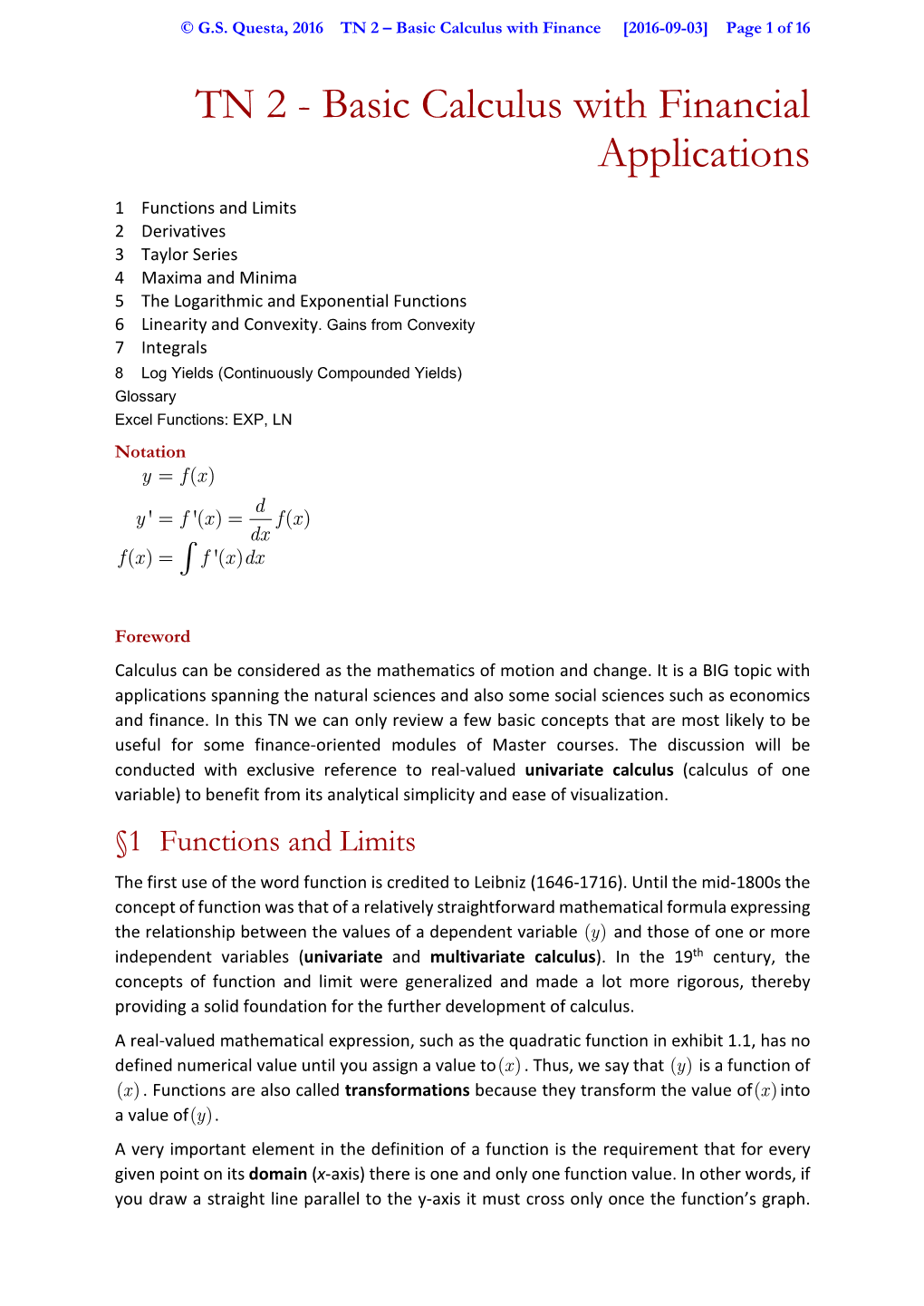 TN 2 – Basic Calculus with Finance [2016-09-03] Page 1 of 16