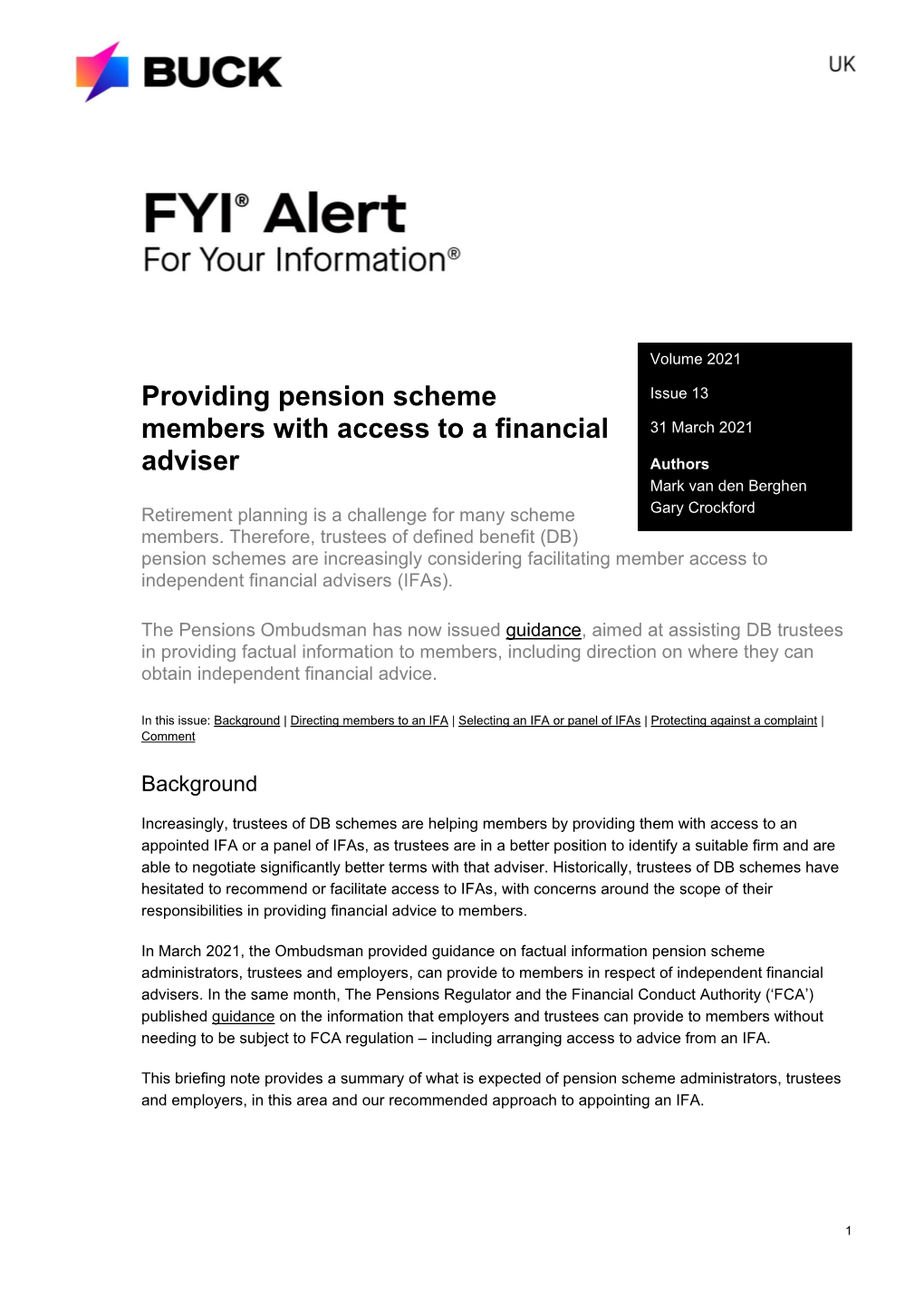 Providing Pension Scheme Members with Access to a Financial Adviser