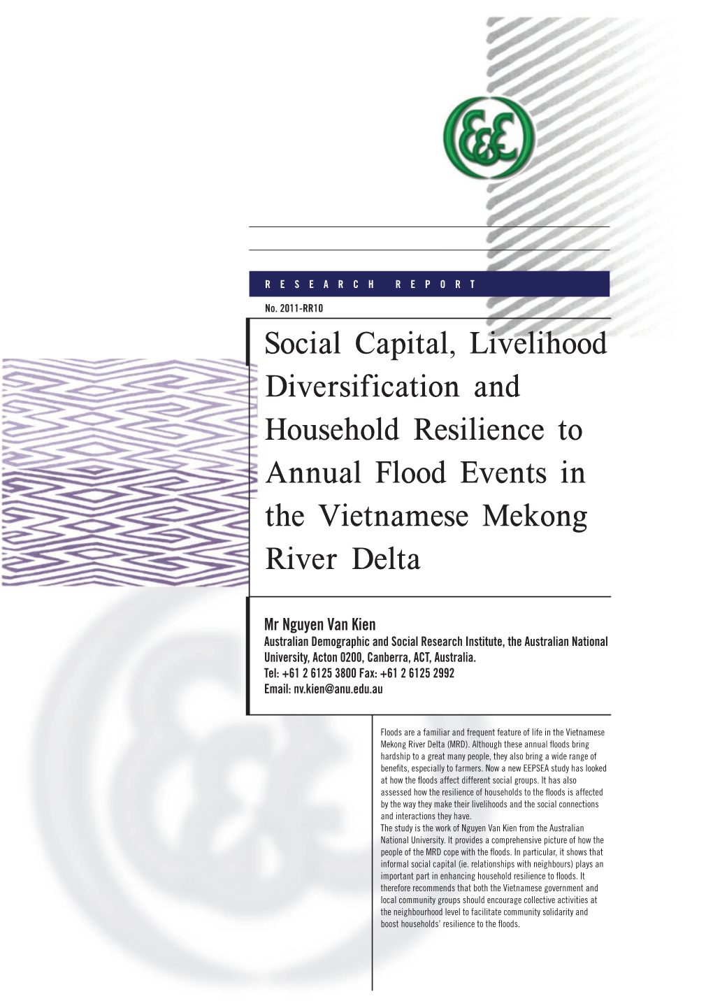 Social Capital, Livelihood Diversification and Household Resilience to Annual Flood Events in the Vietnamese Mekong River Delta