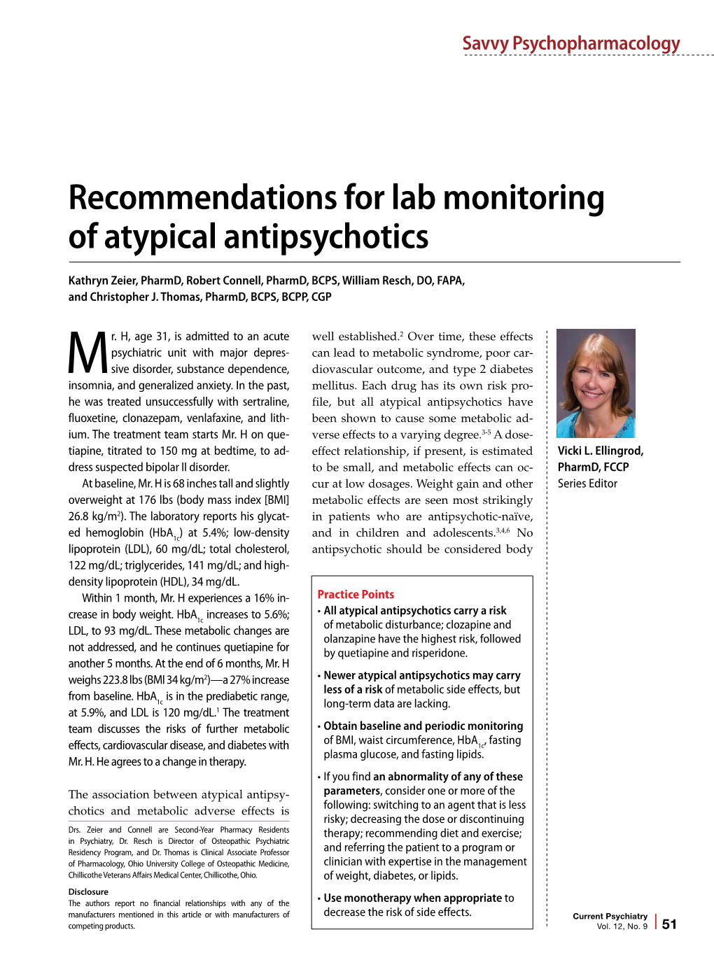 Recommendations for Lab Monitoring of Atypical Antipsychotics