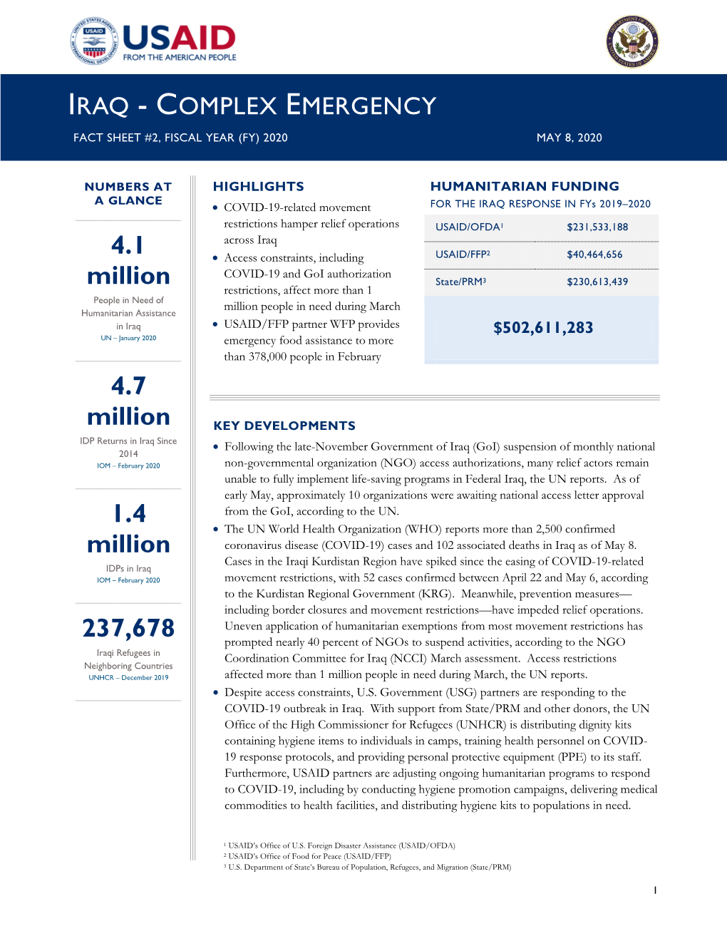 USG Iraq Complex Emergency Fact Sheet 2