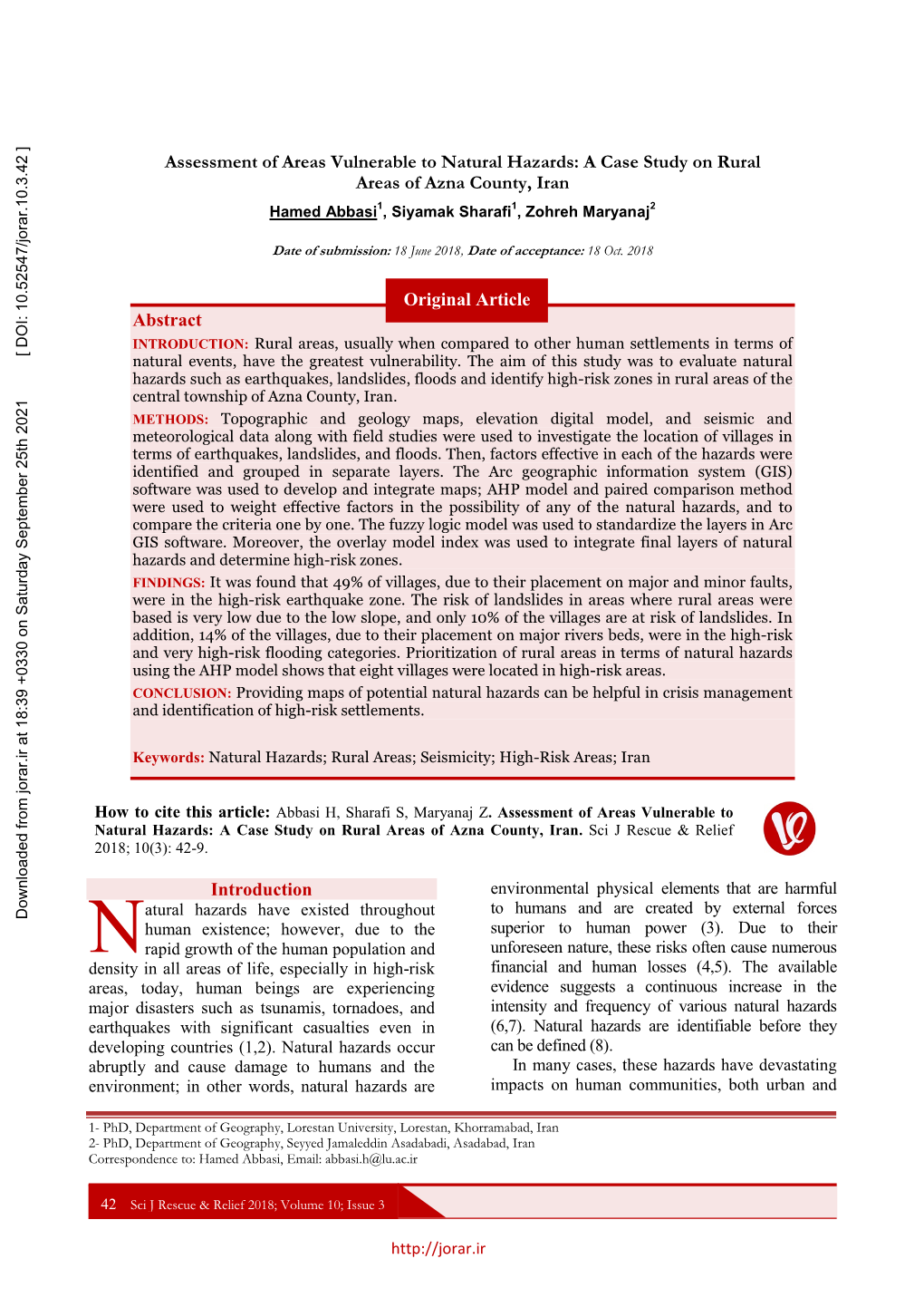 Assessment of Areas Vulnerable to Natural Hazards (Case Study: Rural