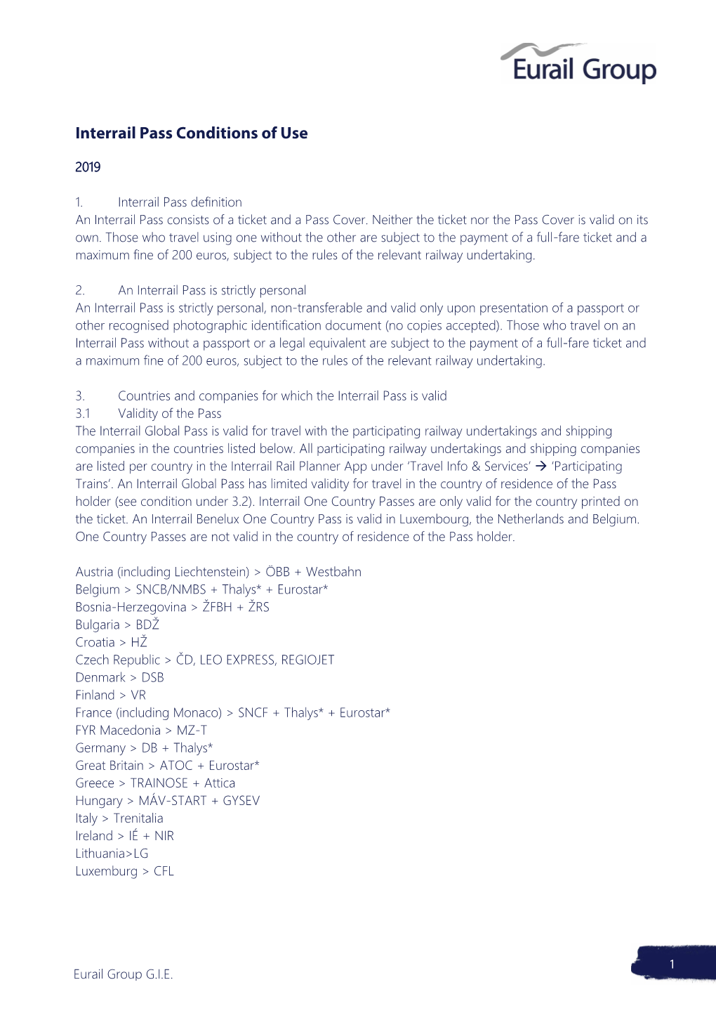 Interrail Pass Conditions of Use