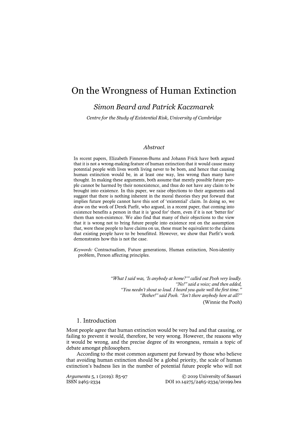 On the Wrongness of Human Extinction