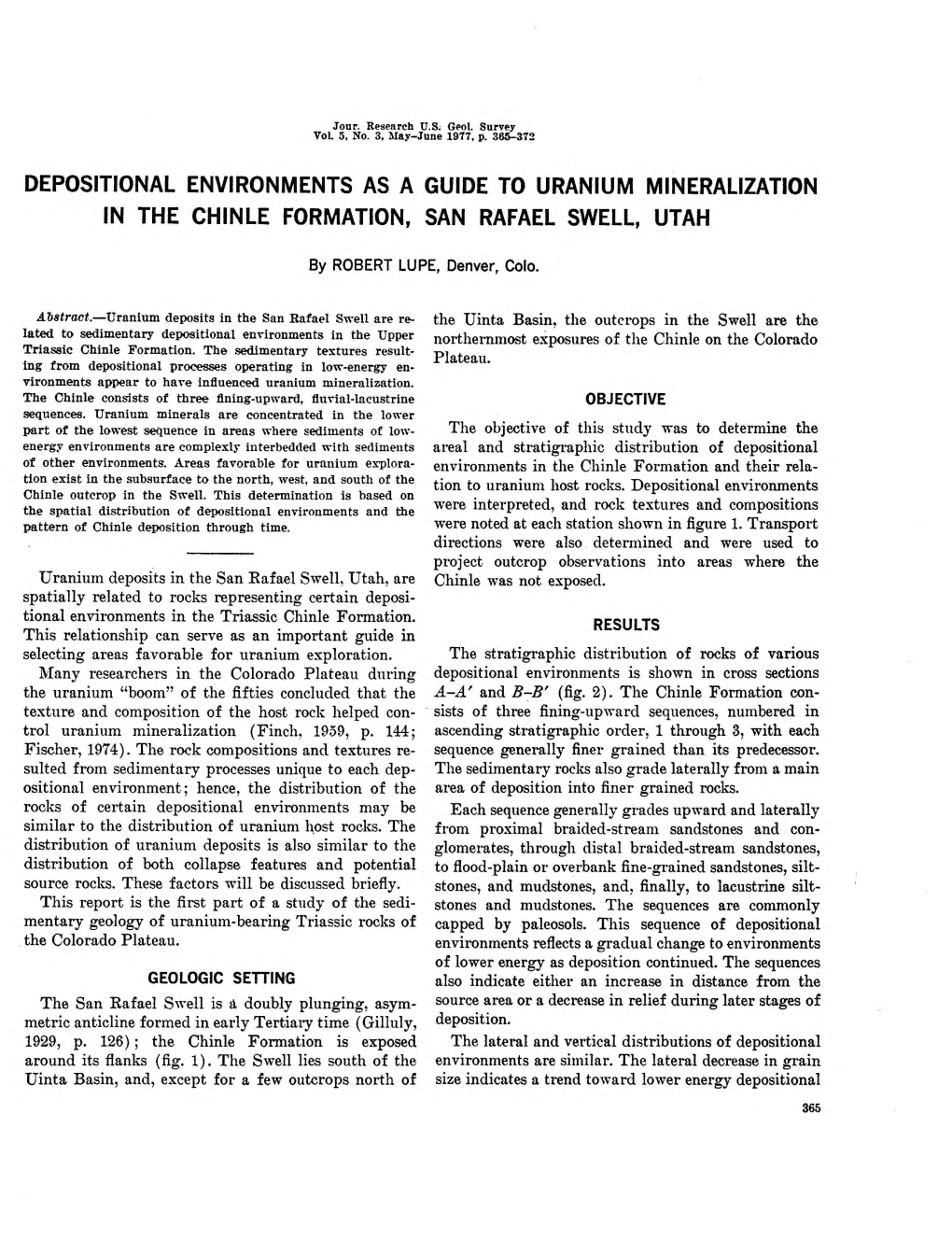 Depositional Environments As a Guide to Uranium Mineralization in the Chinle Formation, San Rafael Swell, Utah