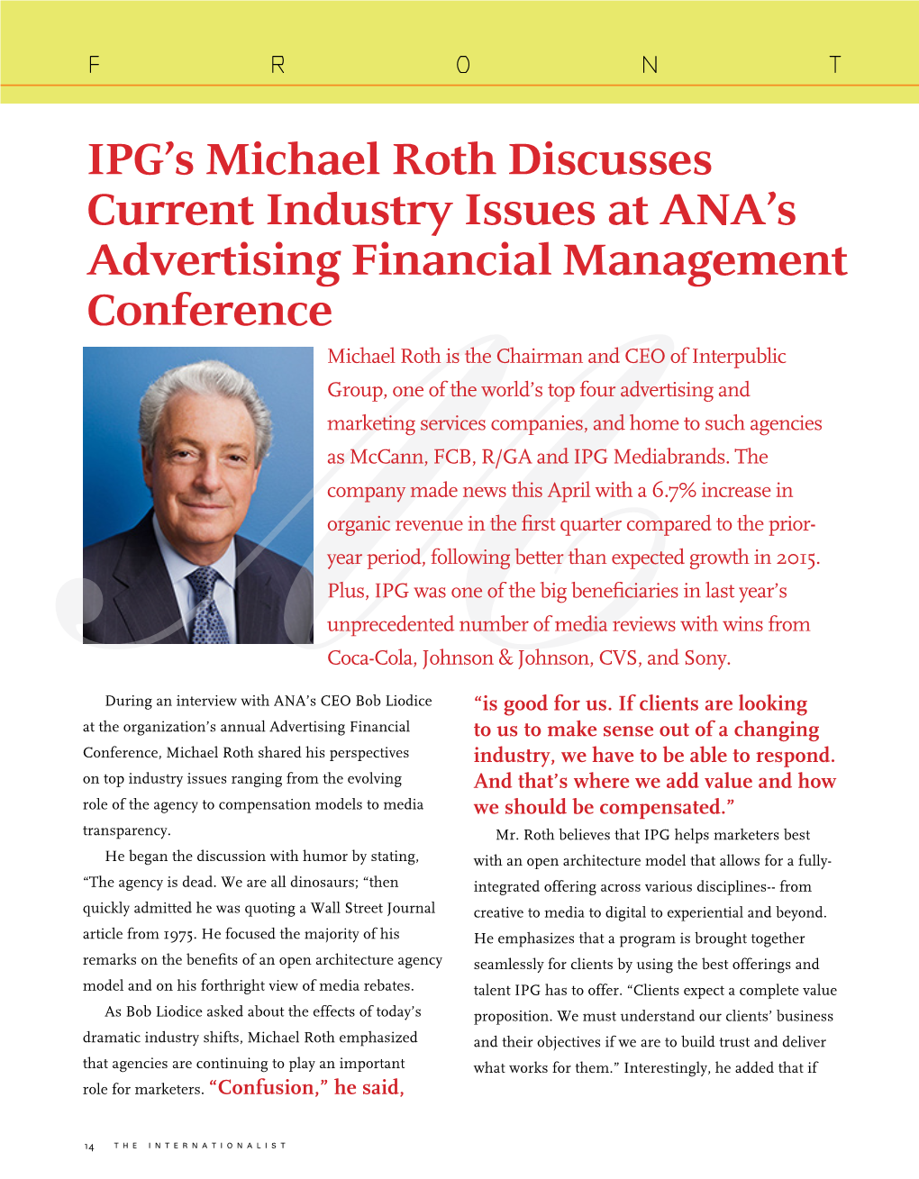 IPG's Michael Roth Discusses Current Industry Issues at ANA's Advertising