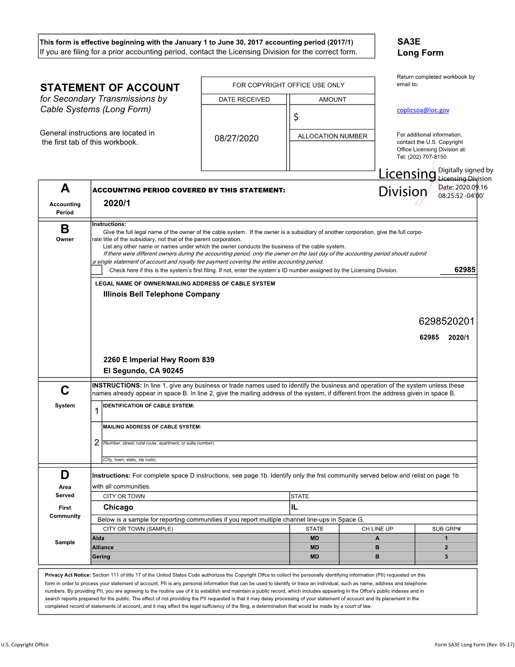 Licensing Division for the Correct Form