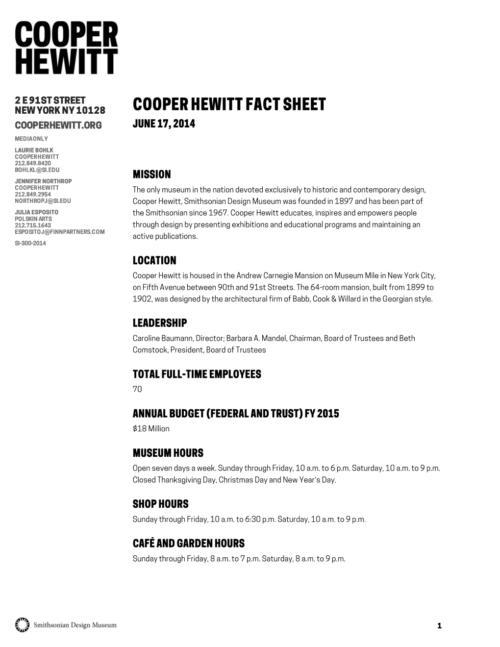 Cooper Hewitt Fact Sheet