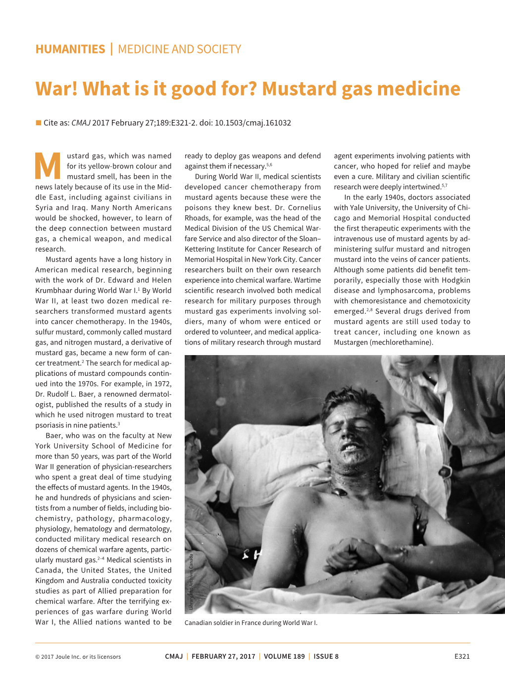 War! What Is It Good For? Mustard Gas Medicine