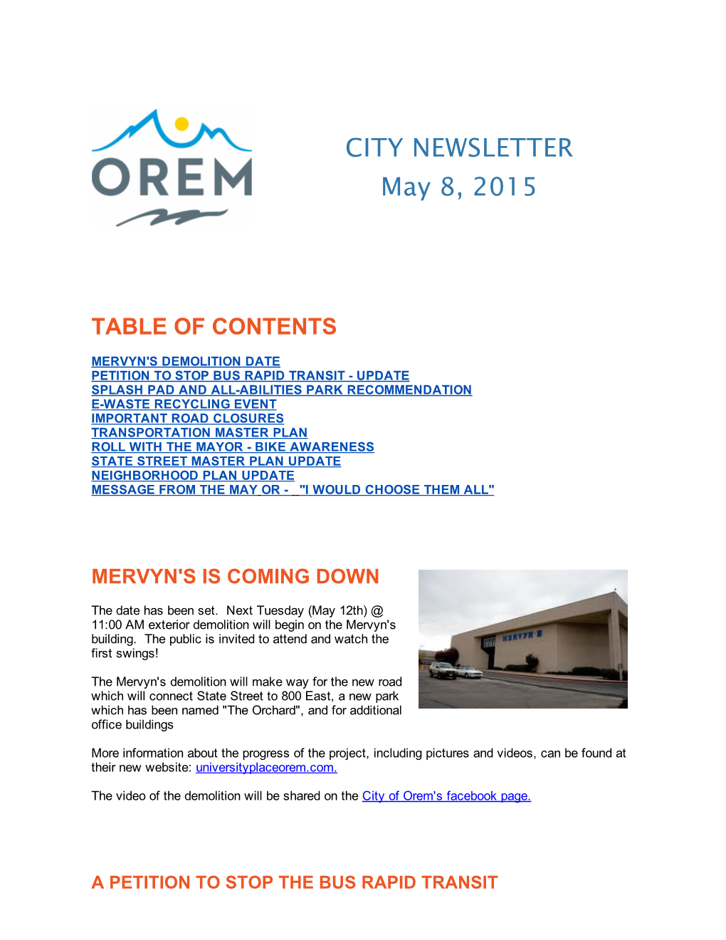 CITY NEWSLETTER May 8, 2015