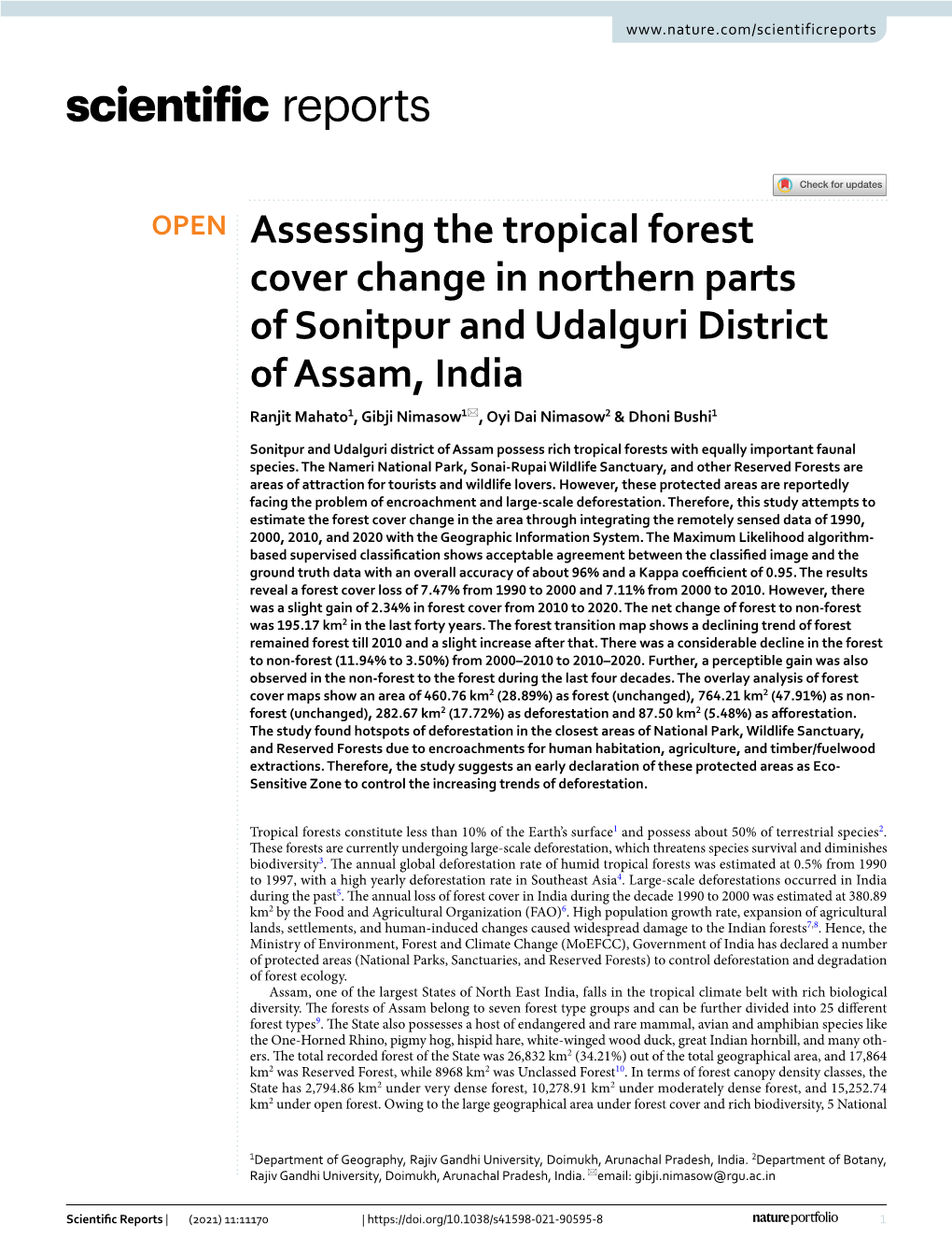 Assessing the Tropical Forest Cover Change in Northern Parts of Sonitpur